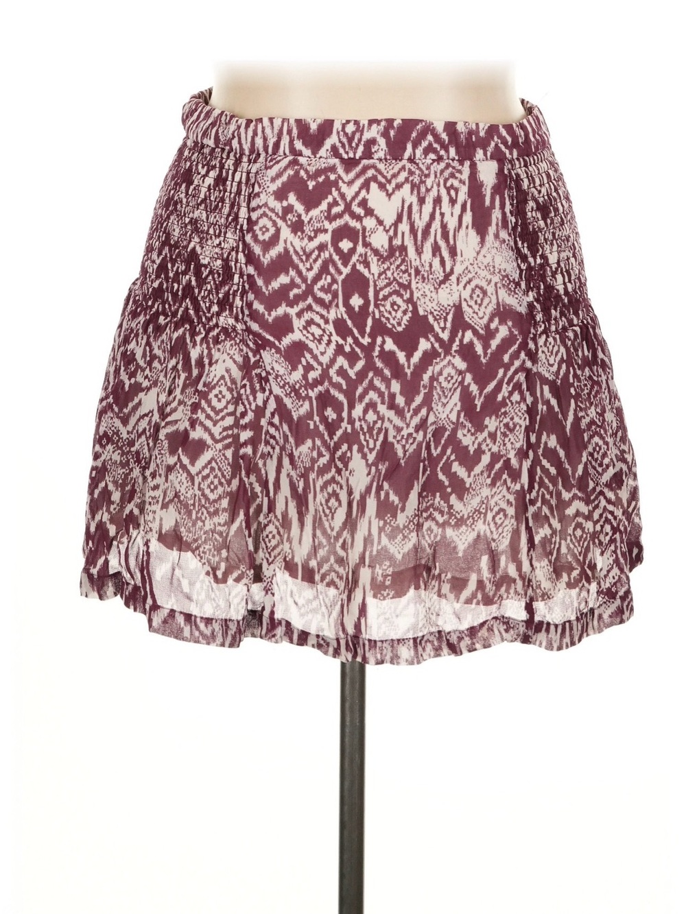 IRO Paris Adele Burgundy Ikat Print Smocked Mini Skirt Size 34 FR / US 2